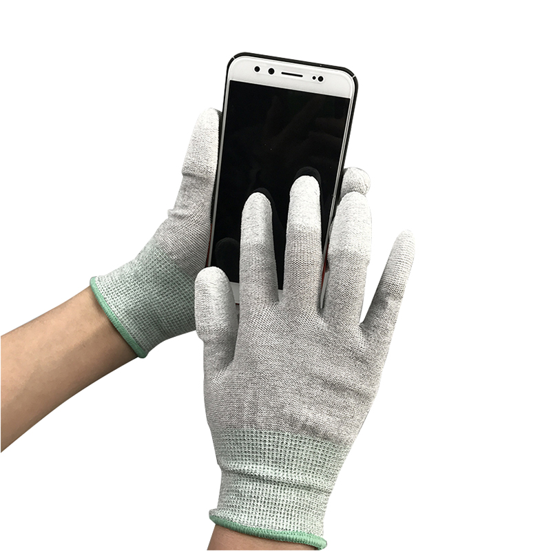 Kolfiber nylon ESD -finger pu belagd handske